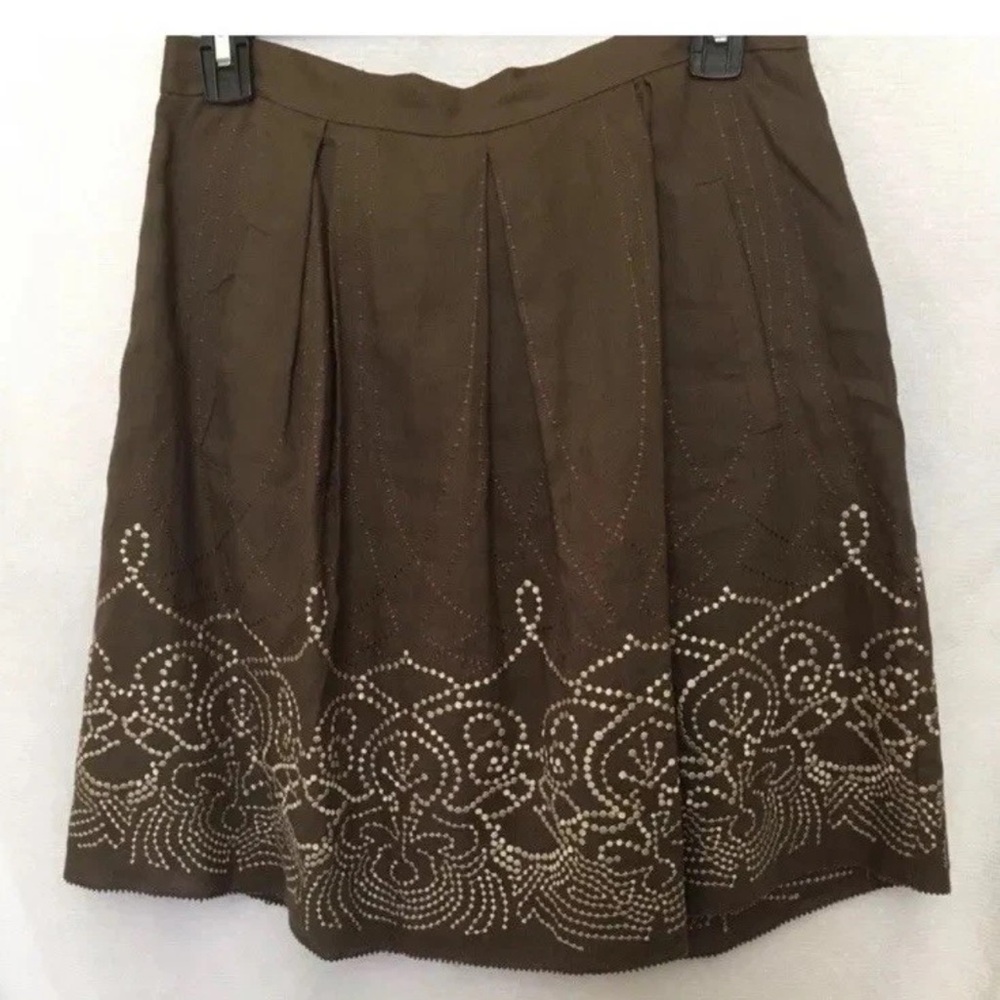 ELIE TAHARI- LEARY EMBROIDERED LINEN PLEATED SKIRT WOMEN'S SZ 4 NWT